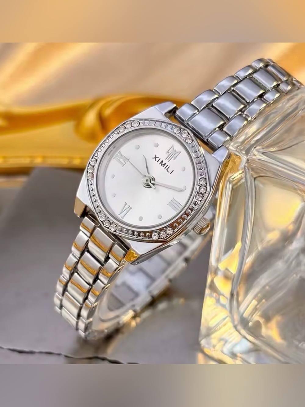 XIMILI Women's Silver Crystal Accent Bracelet Watch